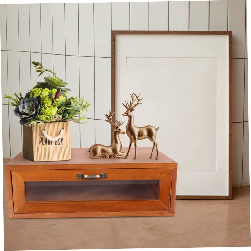 Wooden Desktop Organizer Drawer Storage Box with Elevated Makeup Compartment - Image 5