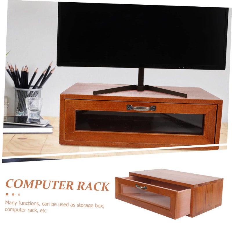 Wooden Desktop Organizer Drawer Storage Box with Elevated Makeup Compartment - Image 4