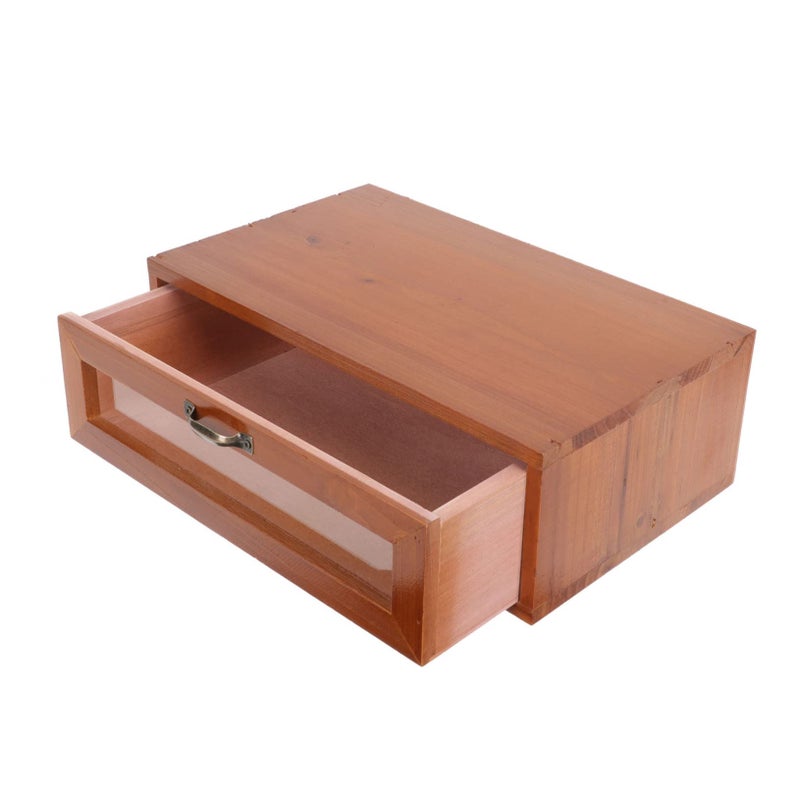 Wooden Desktop Organizer Drawer Storage Box with Elevated Makeup Compartment - Image 2