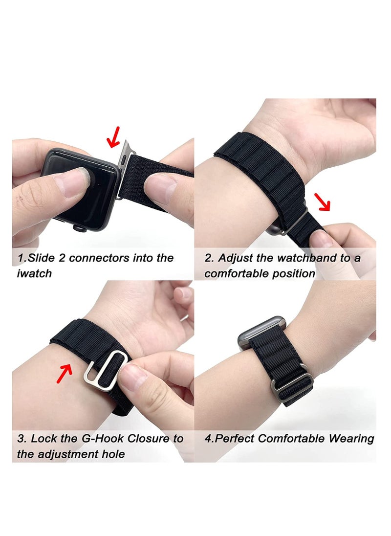 ELTRAZONE - 4 Pack Alpine Loop Nylon Band Compatible with Apple Watch Band 42mm 44mm 45mm 49mm Women Men,Adjustable Metal G-Hook Strap for iWatch Ultra Series SE 8/7/6/5/4/3/2/1 - Image 1