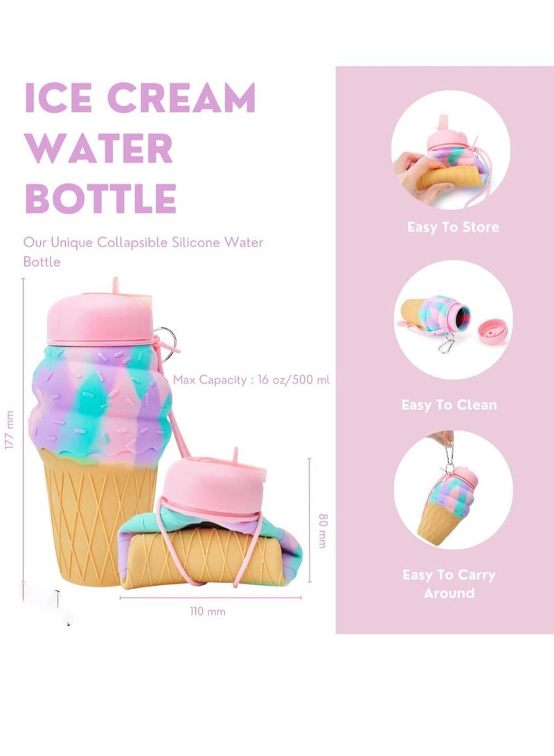 KASTWAVE Roll Up Travel Kids Water Bottle - Collapsable and Foldable Water Bottle, Silicone Leak-Proof Water Bottle for School Camping and Kids, Unique Gift Idea for Girls(500ml ) - Image 3