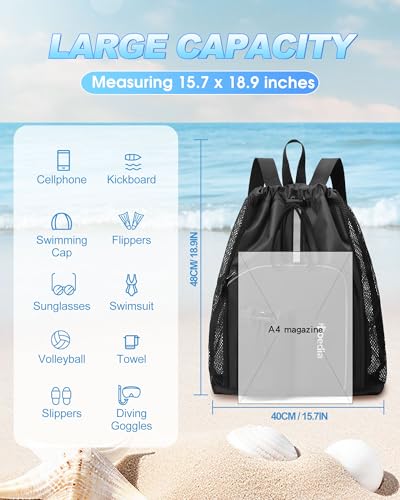 Hoedia Mesh Swim Bag Drawstring Backpack Beach Backpack for Swimming Pool Gym and Workout Gear - Image 3