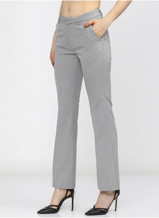 Tokyo Talkies Straight Fit Mid Rise Trousers with Belt Loop