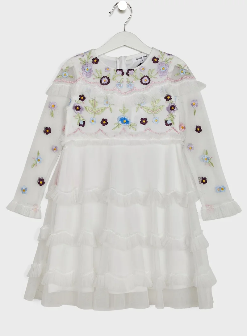 Amelia Rose Youth Embroidered Long Sleeve Dress