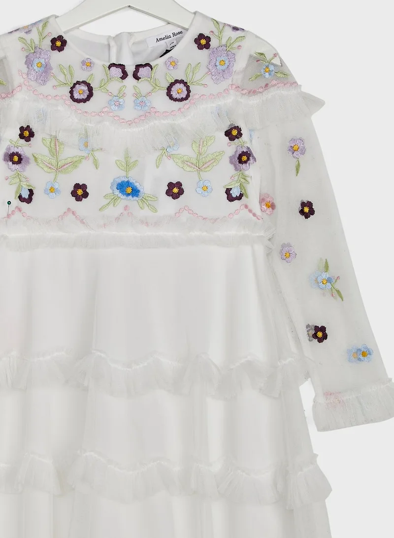 Amelia Rose Youth Embroidered Long Sleeve Dress