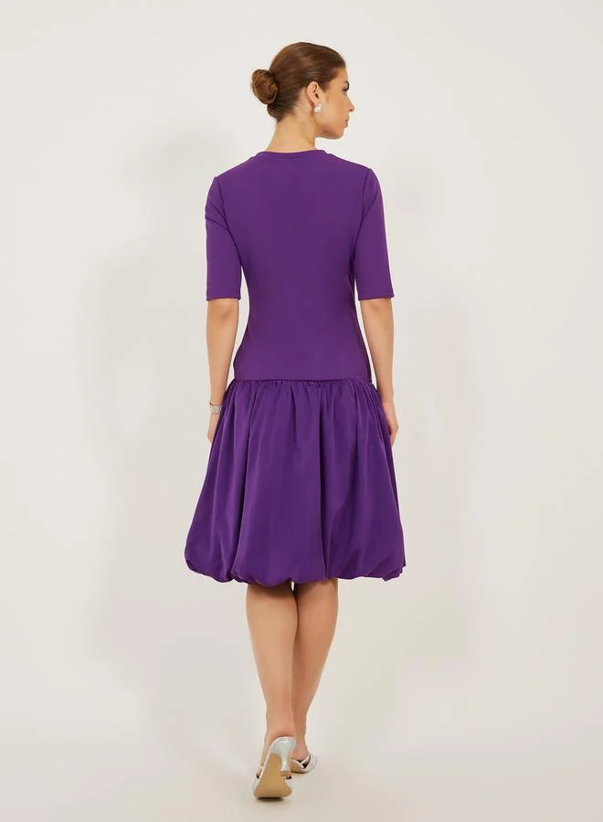 Styli Purple Balloon Hem Dress