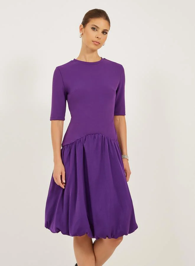 Styli Purple Balloon Hem Dress