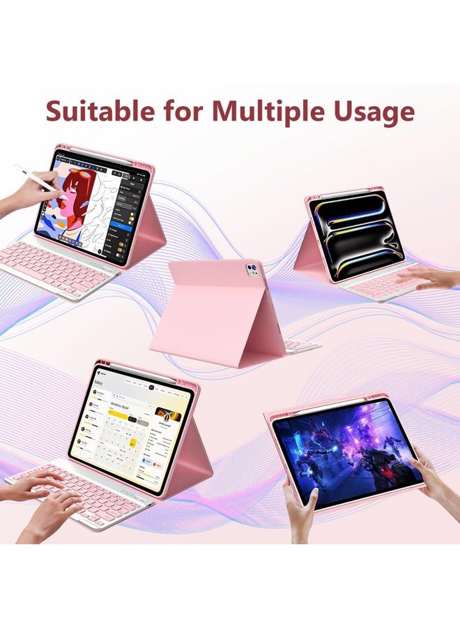 FUWANG Keyboard Case for iPad Pro 13 inch (M5/M4) 2025/2024, Magnetic Detachable Colorful Keys for iPad Pro 13 inch Case with Keyboard, Folio Case for iPad pro 13'' M5/M4 with Pencil Holder - Pink - Image 5