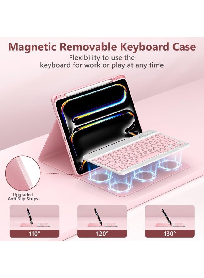 FUWANG Keyboard Case for iPad Pro 13 inch (M5/M4) 2025/2024, Magnetic Detachable Colorful Keys for iPad Pro 13 inch Case with Keyboard, Folio Case for iPad pro 13'' M5/M4 with Pencil Holder - Pink - Image 4