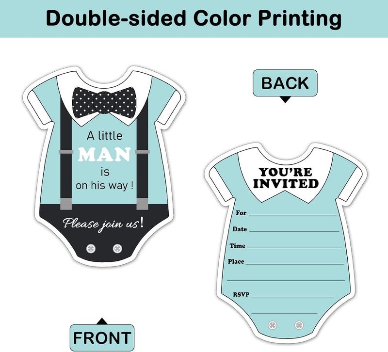REWIDPARTY Little Man Themed Baby Shower Invitations with Envelopes  StickersSet of 15 Bow Tie  Suspenders Shaped Fillin Invitations Boys Baby Shower or Birthday Invites Cards Party Supplies - Image 4