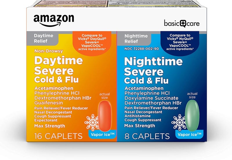 CARE Vapor Ice Daytime and Nighttime Severe Cold and Flu Coated Caplets Combo Pack 24 Count - Image 1
