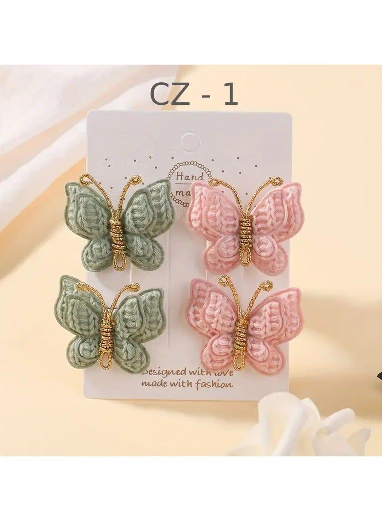 ام كي مجموعة من 4 قطع مشبك شعر فراشة مضفر من خيوط الصوف للبنات – إكسسوار شعر أنيق وجذاب - Image 3