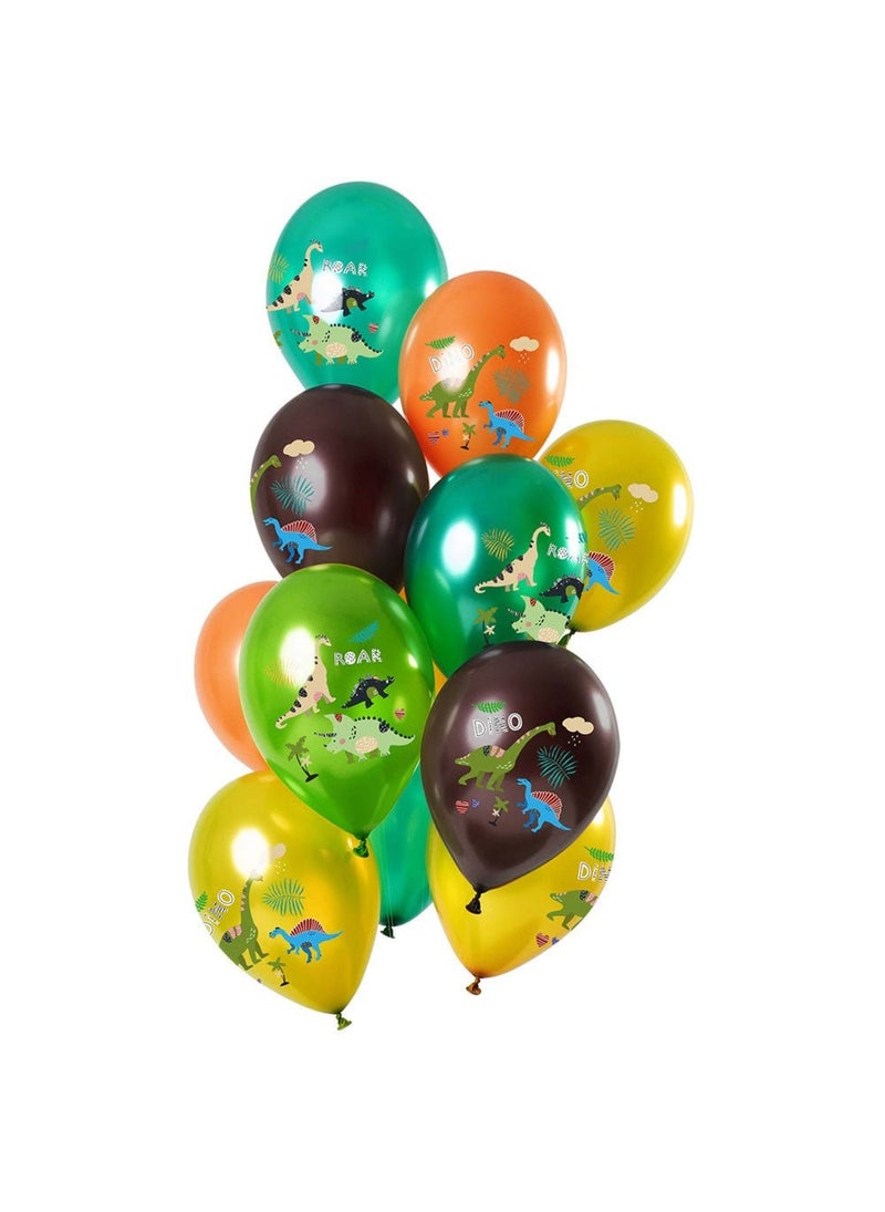 فولات بالونات لاتكس معدنية على شكل غابة الديناصورات، خضراء صفراء، 30 سم، عبوة من 12 قطعة