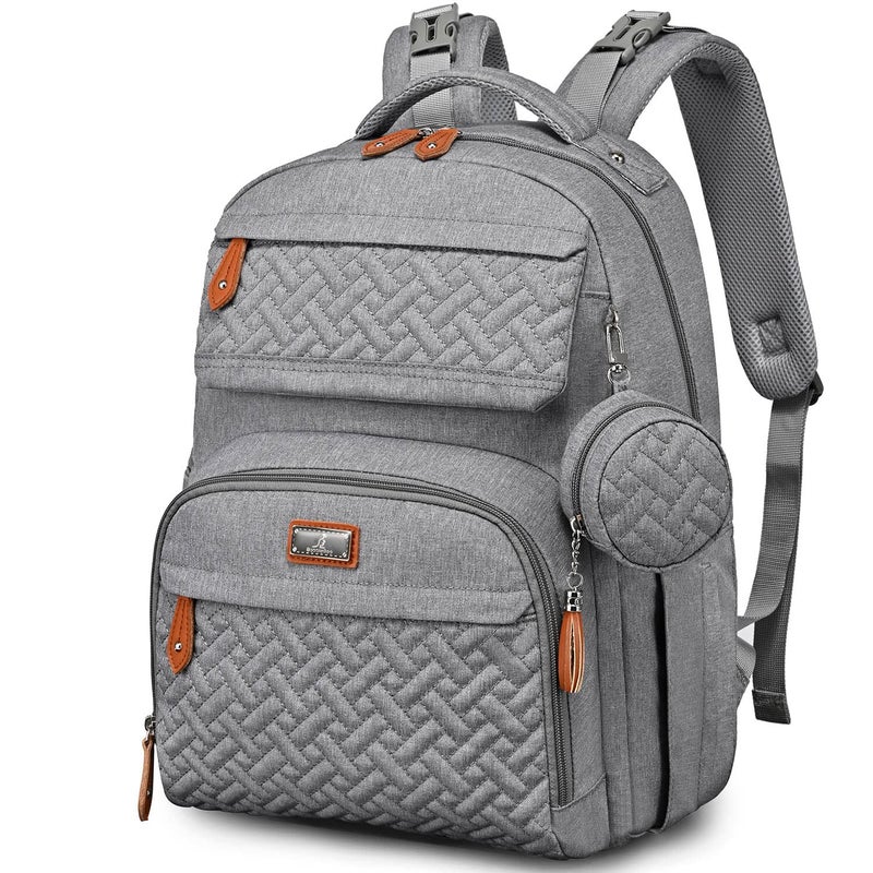 BabbleRoo Diaper Bag Backpack Travel Backpack with Changing Pad Pacifier Case Stroller Straps Multifunction Waterproof Unisex Light Gray