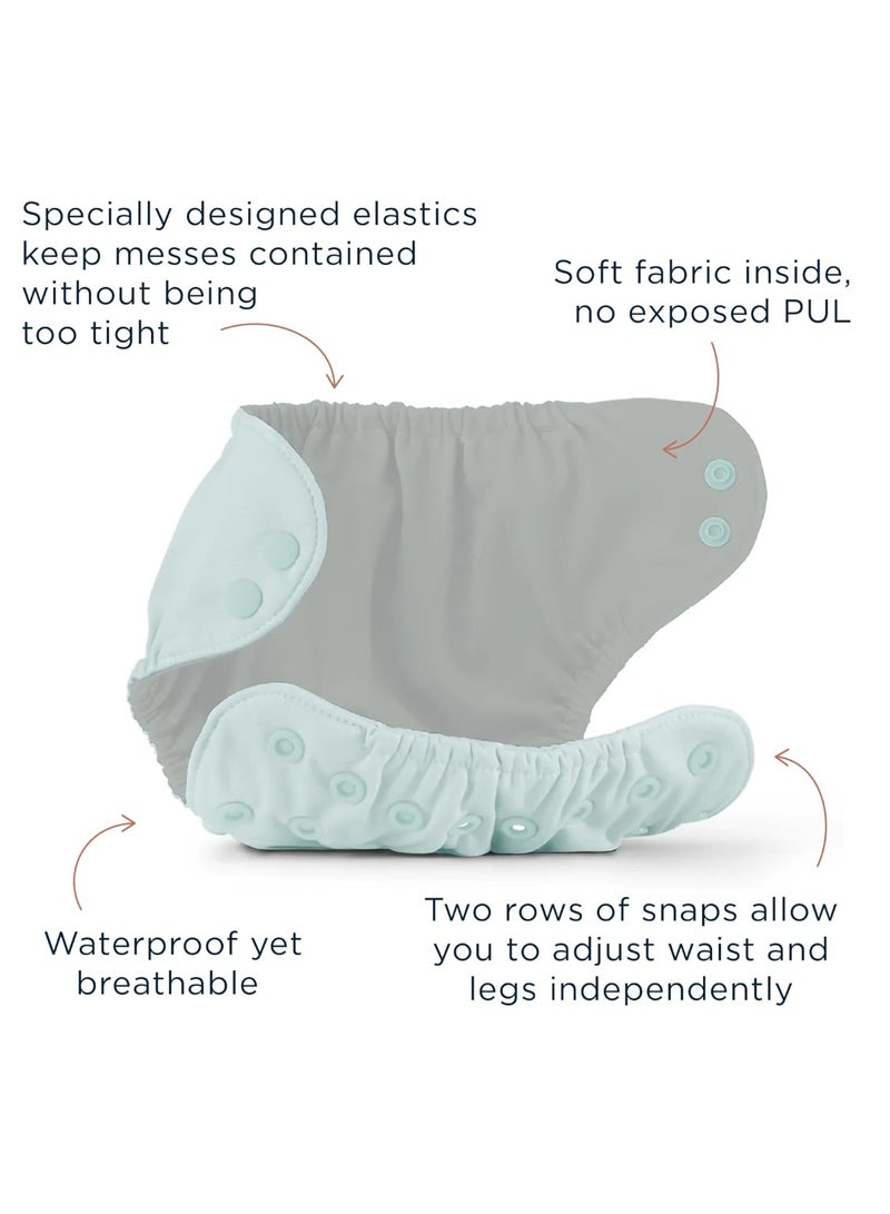 Esembly Cloth Diaper Bundle Set - 3 Organic Cotton Absorbent Inners and 1 Waterproof Outer Diaper Cover - Reusable, Washable, Snap Closure Cloth Diapers - Size 2 (18-35lbs), Mist - Image 5