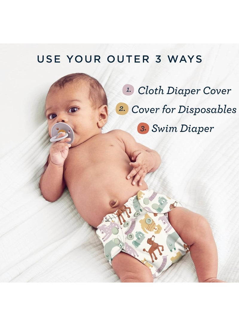 Esembly Cloth Diaper Bundle Set - 3 Organic Cotton Absorbent Inners and 1 Waterproof Outer Diaper Cover - Reusable, Washable, Snap Closure Cloth Diapers - Size 2 (18-35lbs), Mist - Image 2