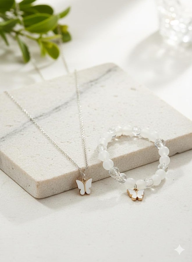JANEJA White Jewellery Combo Set for Women – Bracelet & Necklace Set with Elegant White Beads, Bridal & Gifting - Image 3