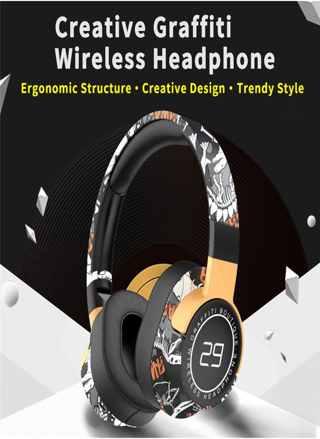 SOYTO Bluetooth Headphones Over The Ear, Graffiti Wired/Wireless Headphones with Microphone-Soft Ear Cushions, Foldable Hi-Fi Stereo Sound Bluetooth Headsets for Pad Laptop PC Cellphone (Black)  - Image 5