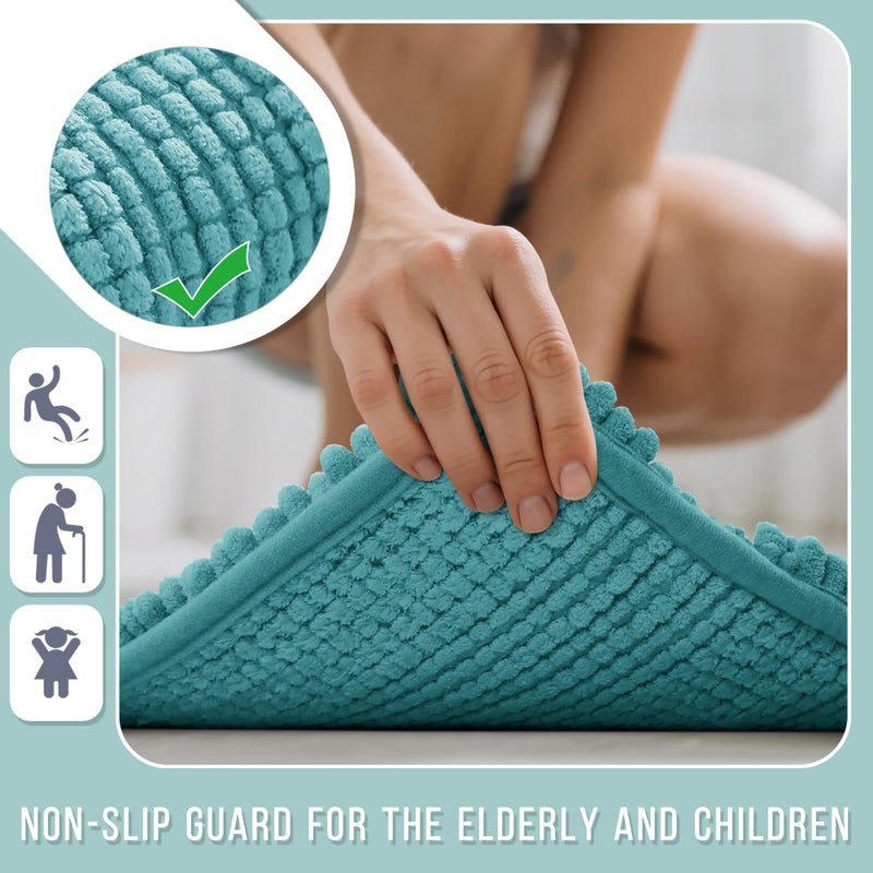 Yimobra Bathroom Rug Mat, Non Slip and Super Absorbent Bath Mat, Machine Washable Quick Dry, Ultra Plush Chenille Shower Rugs for Bathroom Floor Sink Tub and Shower Outside, Teal Blue, 24 x 17 - Image 5