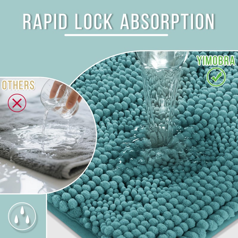 Yimobra Bathroom Rug Mat, Non Slip and Super Absorbent Bath Mat, Machine Washable Quick Dry, Ultra Plush Chenille Shower Rugs for Bathroom Floor Sink Tub and Shower Outside, Teal Blue, 24 x 17 - Image 4