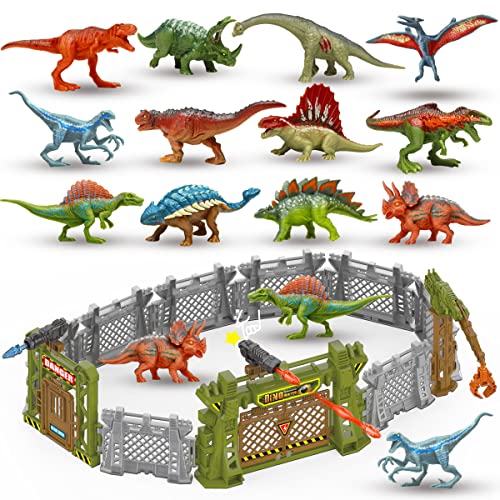 Oriate 12PCS Mini Dinosaurs Figurines Toys with Dinosaur Trainning Fence Play Toys Set for Kids 35 57 Capture n Escape Jurassic Dino World Playset including 12 Jurassic Dinosaur Fences Gates 2 Blasters - Image 1