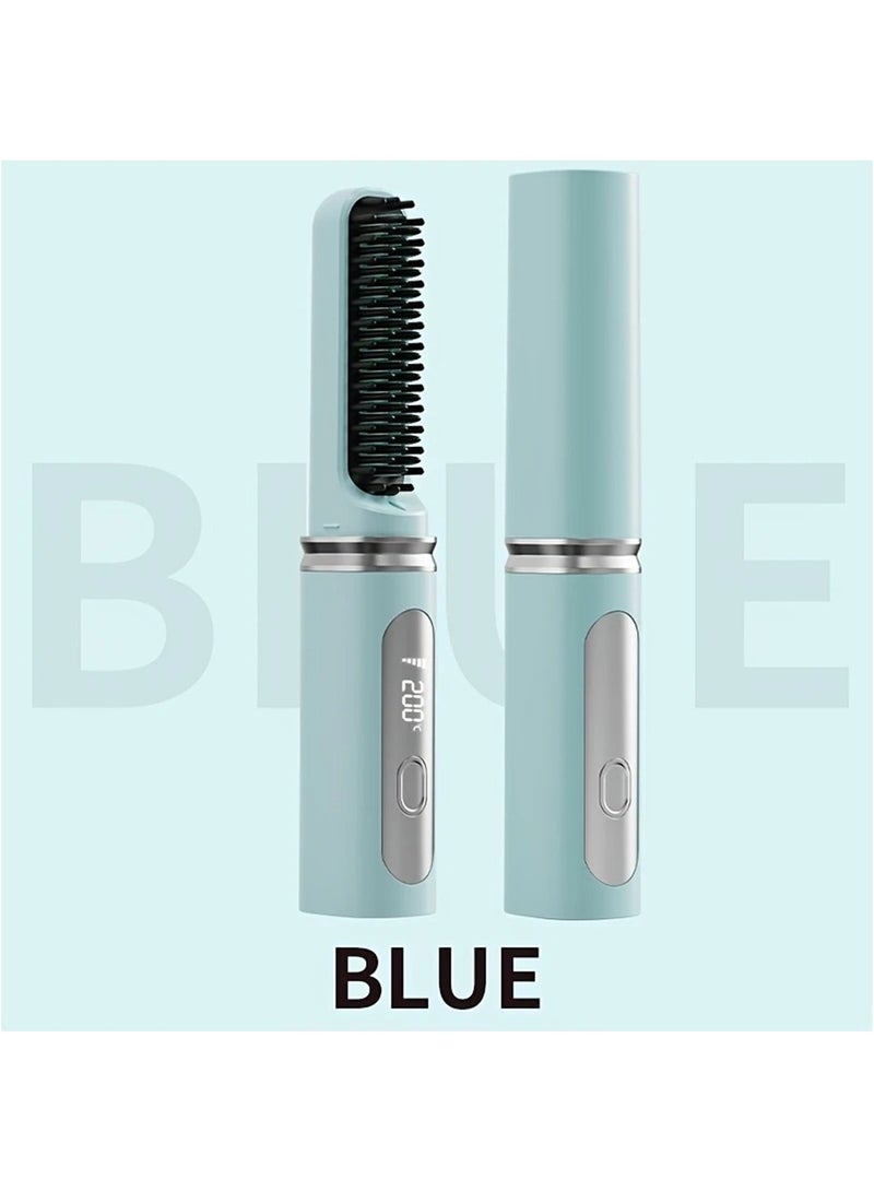Wireless Charging Straightening Comb, Portable Mini Hair Straightener with Negative Ion Technology, Multifunctional Styling Tool for Smooth, Frizz-Free Hair, Blue - Image 1