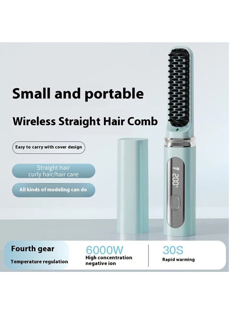 Wireless Charging Straightening Comb, Portable Mini Hair Straightener with Negative Ion Technology, Multifunctional Styling Tool for Smooth, Frizz-Free Hair, Blue - Image 5