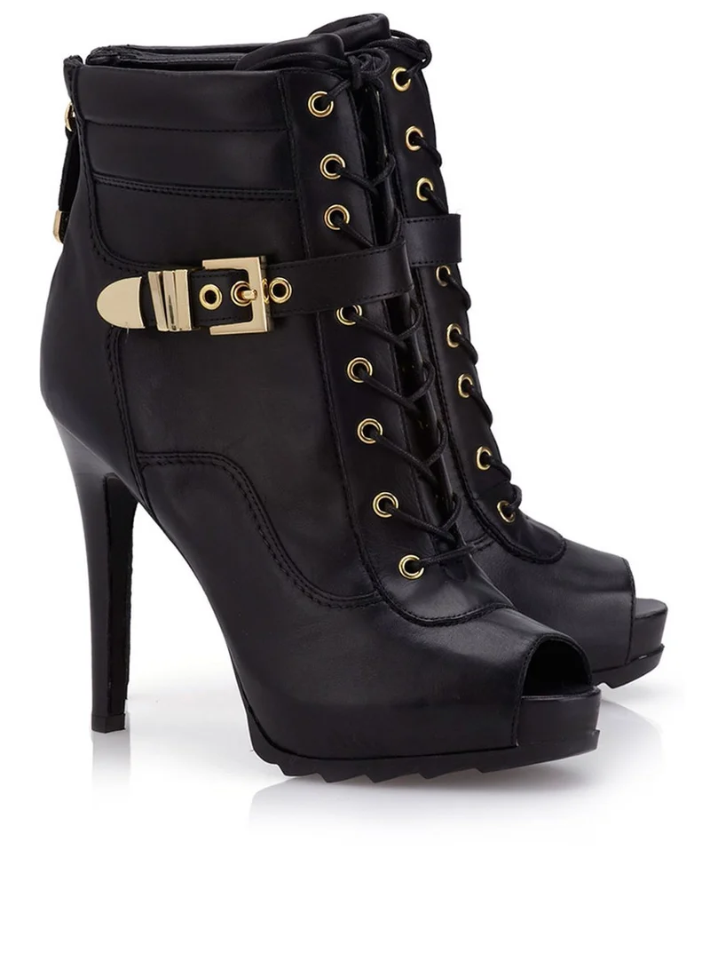 GUESS Lace Up Peep Toe Booties