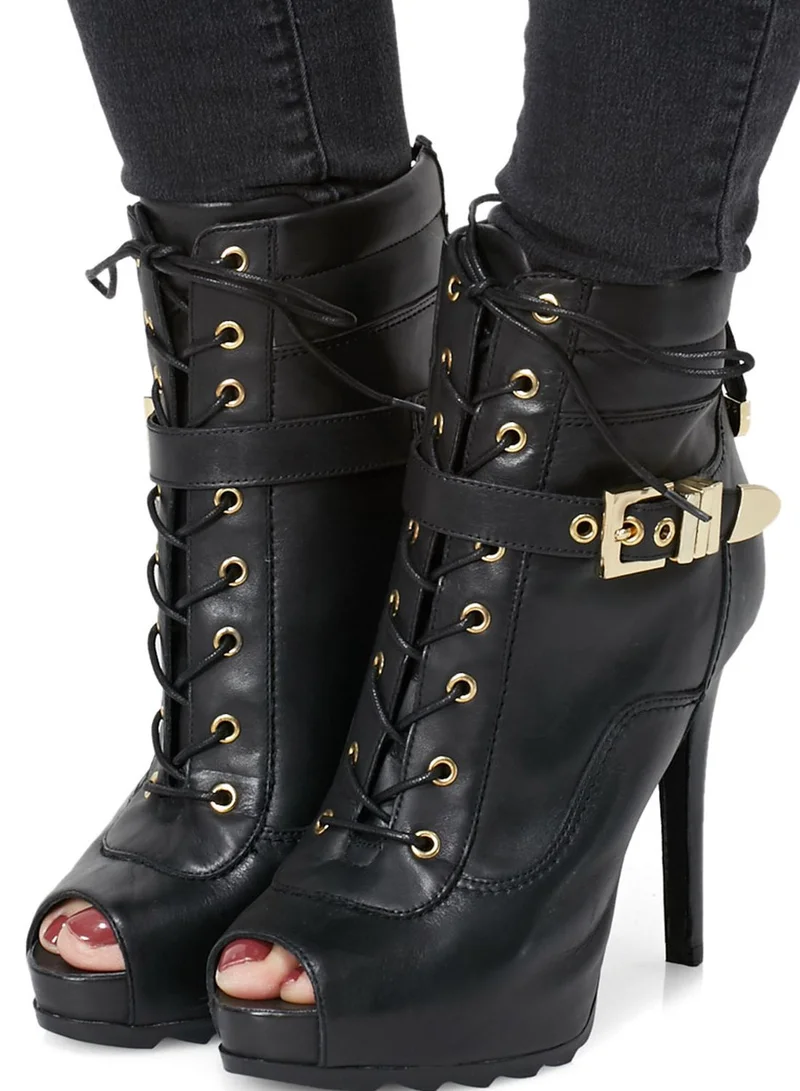 GUESS Lace Up Peep Toe Booties