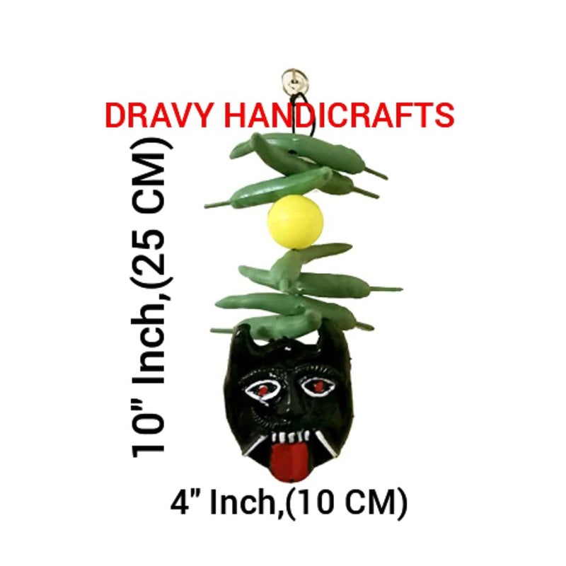 DRAVY HANDICRAFTS DRAVY HANDICRAFTS Nazar Battu Nimbu Mirchi Evil Eye Protector Mahakal Face Plastic Mask Wall Hanging Nazar Suraksha Kawach Drishti Kavach for House Entrance Office Shops Truck Set of 2 Unit - Image 2