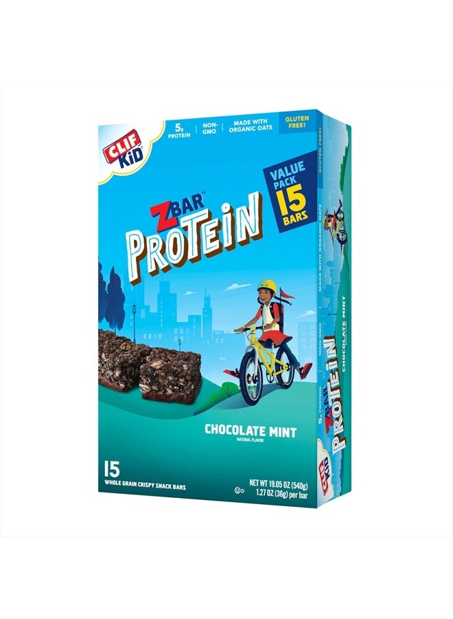 Clif Kid ZBar CLIF Kid Zbar Protein - Chocolate Mint - Crispy Whole Grain Snack Bars - Made with Organic Oats - Non-GMO - 5g Protein - 1.27 oz. (15 Pack)  - Image 1