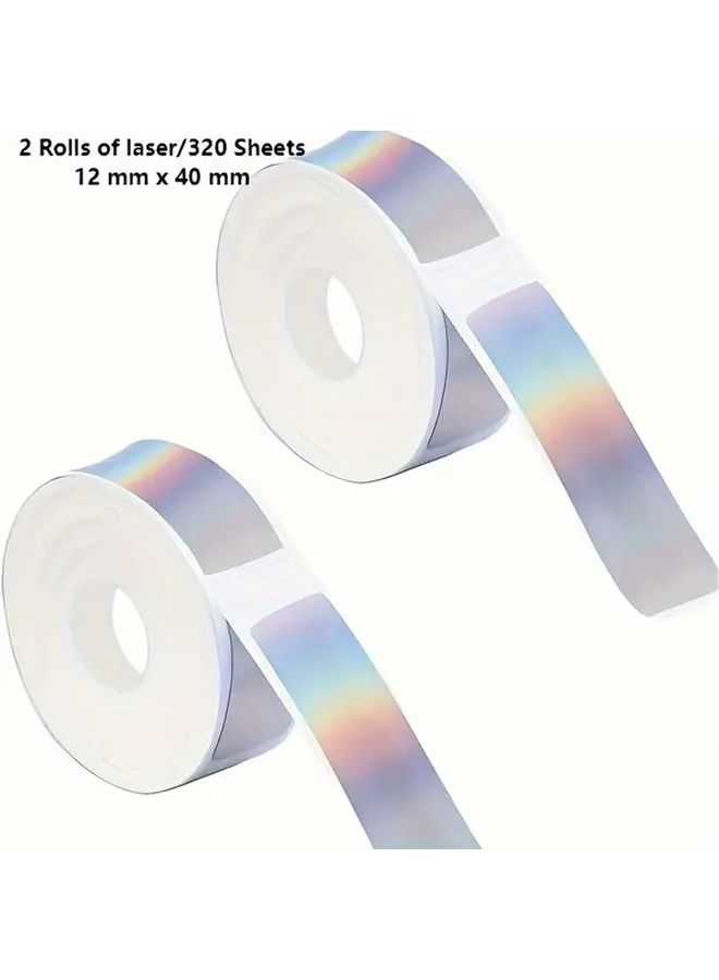 320 Laser Stickers 2 Rolls Waterproof Laminated Labels Glossy Textured 12mmx40mm Beverage Beauty Identification - Image 1