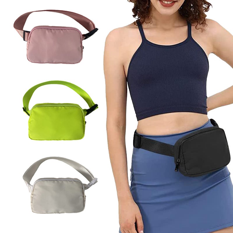 New Lulu Same Style Men'S Sports Waist Bag Outdoor Pure Color Girls Can Cross-Body Waterproof Nylon Chest Bag - Image 2