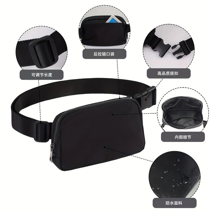 New Lulu Same Style Men'S Sports Waist Bag Outdoor Pure Color Girls Can Cross-Body Waterproof Nylon Chest Bag - Image 4
