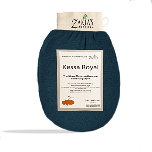 Zakia's Morocco Original Kessa Exfoliating Glove - Rough Blue - Microdermabrasion exfoliating mitts, Removes unwanted dead skin, dirt and grime and Keratosis Pilaris. Great for spray tan removal. - Image 1