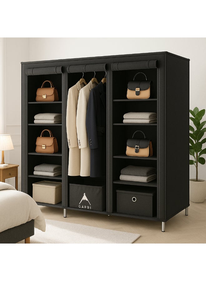 منظم خزانة ملابس قماش أسود 130x175x45 سم أسود 130x175x45سم