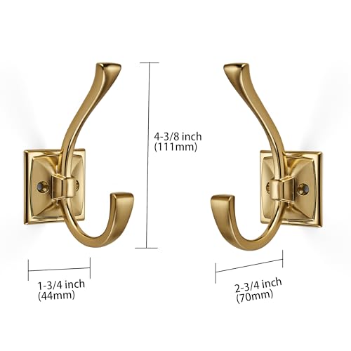 ZAUYX Large Wall Hooks 2 Pack Champagne Brozne Coat Hooks Hardware Towel Hooks for Hanging Coats 435 Inch Double Robe Hooks Wall Mounted with Screws for Key Towel Bags Cup Hat - Image 3