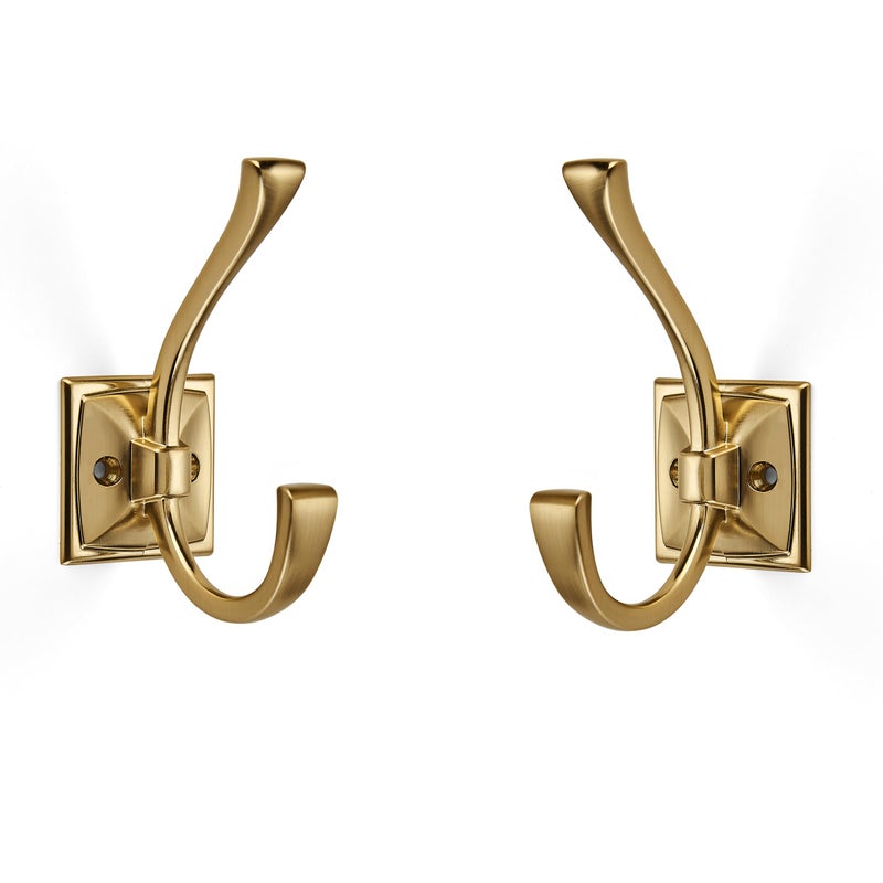 ZAUYX Large Wall Hooks 2 Pack Champagne Brozne Coat Hooks Hardware Towel Hooks for Hanging Coats 435 Inch Double Robe Hooks Wall Mounted with Screws for Key Towel Bags Cup Hat - Image 2