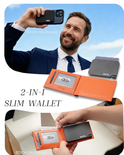 Nova Slim Men Wallet 2 in 1 Detachable Magsafe Metal Pop Up Card Holders for iPhoneIOS Minimalist RFID Blocking Wallet with Cash Slot Birthday Gifts For Man Black - Image 3