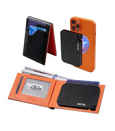 Nova Slim Men Wallet 2 in 1 Detachable Magsafe Metal Pop Up Card Holders for iPhoneIOS Minimalist RFID Blocking Wallet with Cash Slot Birthday Gifts For Man Black - Image 1
