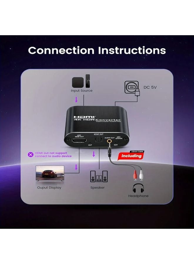 Black HDTV Audio Extractor 4K60Hz Optical Toslink SPDIF 3 5mm AUX PCM DTS 5 1 - Image 4