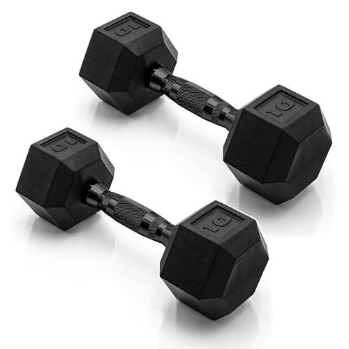 CAP Barbell 10 LB Rubber Coated Hex Dumbbell Hand Weight - Pair | Black Handle - Image 1