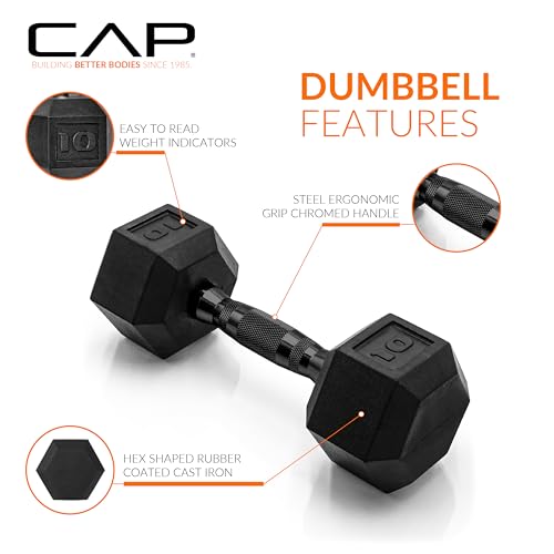 CAP Barbell 10 LB Rubber Coated Hex Dumbbell Hand Weight - Pair | Black Handle - Image 2