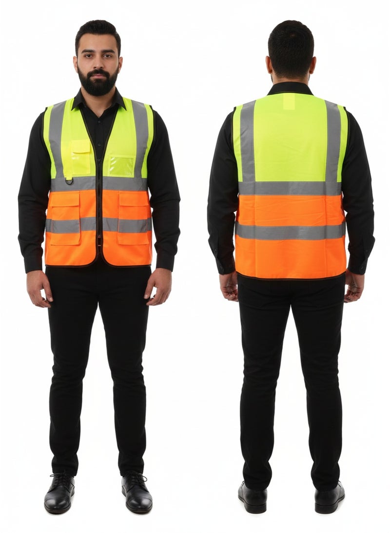 Safety vest for engineers with a zipper phosphorescent X orange
