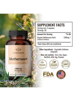 HERBAMAMA Motherwort Capsules Organic Motherwort Herb Pills Vegan Supplement 1200 Mg 100 Caps  - Image 3