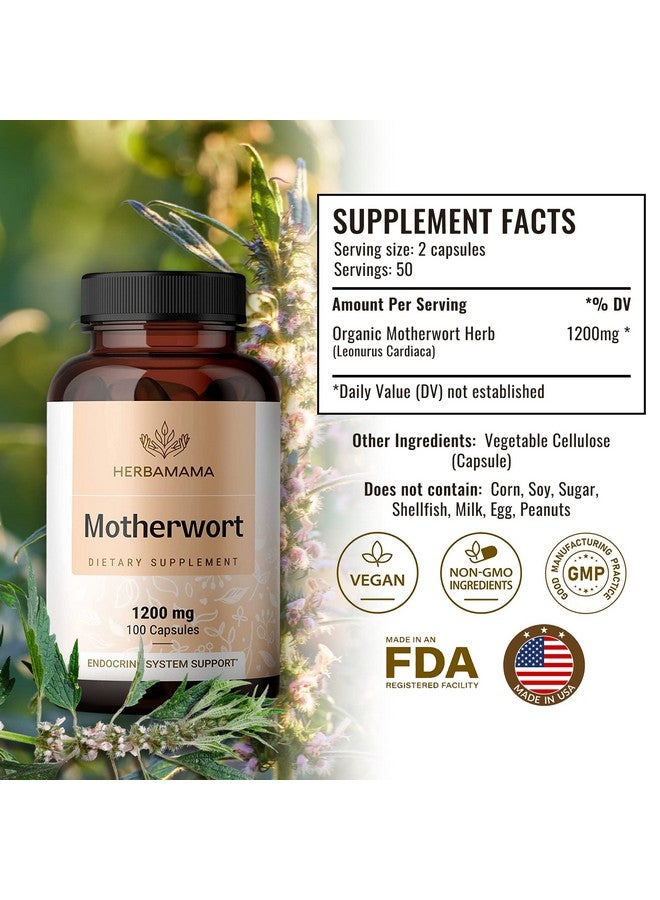 HERBAMAMA Motherwort Capsules Organic Motherwort Herb Pills Vegan Supplement 1200 Mg 100 Caps - Image 3