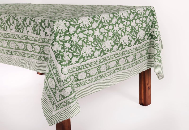 Atosii Meraki Green 100% Cotton Rectangle Tablecloth  Hand Block Print Washable Table Cover  Dining  Christmas Parties  Outdoors  Weddings  Thanksgiving  Halloween  Fall Decor 60 X 90 Inches  6 Seater - Image 3