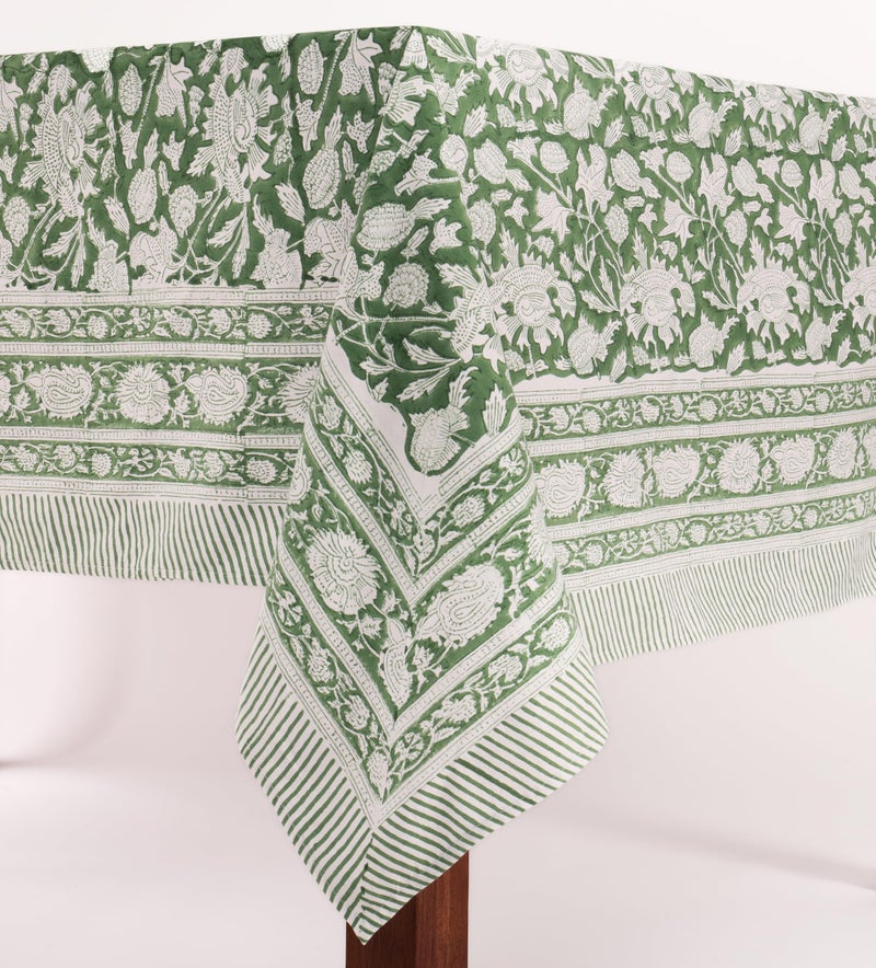 Atosii Meraki Green 100% Cotton Rectangle Tablecloth  Hand Block Print Washable Table Cover  Dining  Christmas Parties  Outdoors  Weddings  Thanksgiving  Halloween  Fall Decor 60 X 90 Inches  6 Seater - Image 2