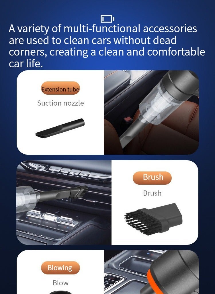 مكنسة كهربائية منزلية متعددة الأغراض للسيارة للمنزل يمكن استخدامها كجهاز شفط شعر الحيوانات الأليفة المحمولة عالية الطاقة مكنسة كهربائية للسيارة أسود - Image 3