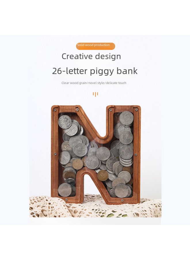 Generic Large Letter Wooden Animal Piggy Bank Children's Savings Pot Logo Engraving Available Customizable Design Toy/storage Container-Color:Large Charcoal E  - Image 4
